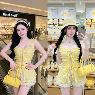 Set 2 ชิ้น แต่งระบายผูกโบว์ + กางเกงบอลลูน (S44)