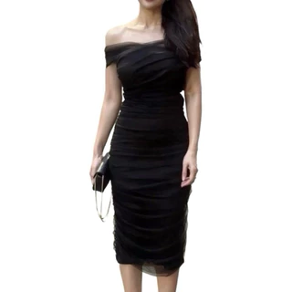 D21 Dress ชุดเดรสผ้าตาข่ายยืด ซับในยืดทั้งตัวทรงกระชับ สำหรับผู้หญิง แฟชั่นใหม่ล่าสุด