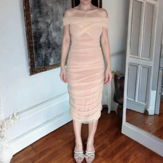 D21 Dress ชุดเดรสผ้าตาข่ายยืด ซับในยืดทั้งตัวทรงกระชับ สำหรับผู้หญิง แฟชั่นใหม่ล่าสุด