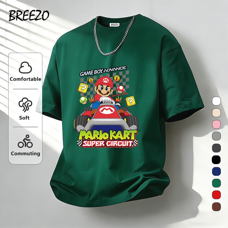 เสื้อยืดผู้ชาย คอกลม สบายและนุ่ม ระบายอากาศได้ Super Mario ลายพิมพ์การ์ตูนน่ารัก แนวโน้ม fashion (พร้อมส่ง)