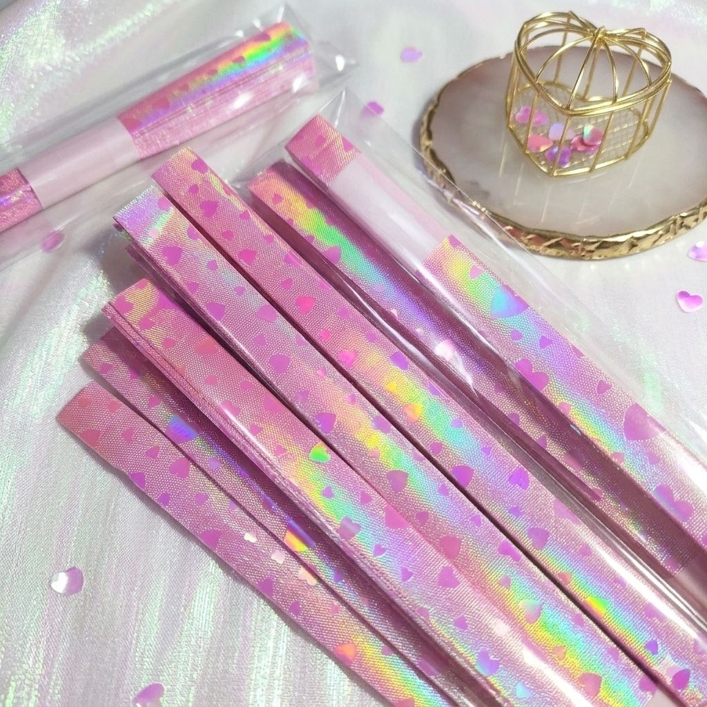 กระดาษพับดาว เงาวาววับ กระดาษเรนโบว์จำนวน 50 แผ่น สี  pink heart ราคา ถูกที่สุด ดีลบีเคเค แกลเลอรีภาพที่ 2