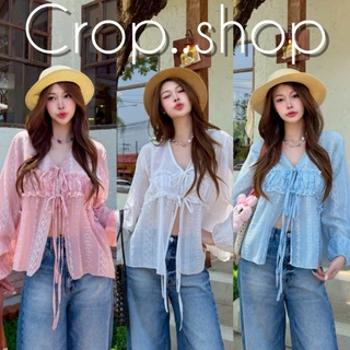 crop..shop เสื้อเเขนยาวลายสวย ด้านหน้าผูกได้จริง ตามใจชอบ สวยใสลมุนมาก งานดีสุดๆจ้า