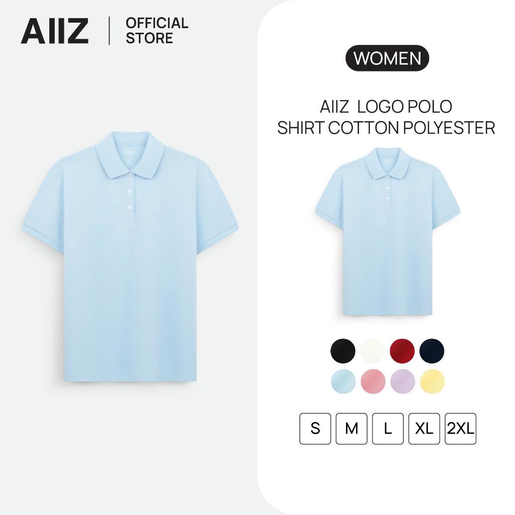 AIIZ (เอ ทู แซด) - AIIZ เสื้อโปโลผู้หญิงสีพื้นปักโลโก้ผ้าคอตตอนโพลีเอสเตอร์