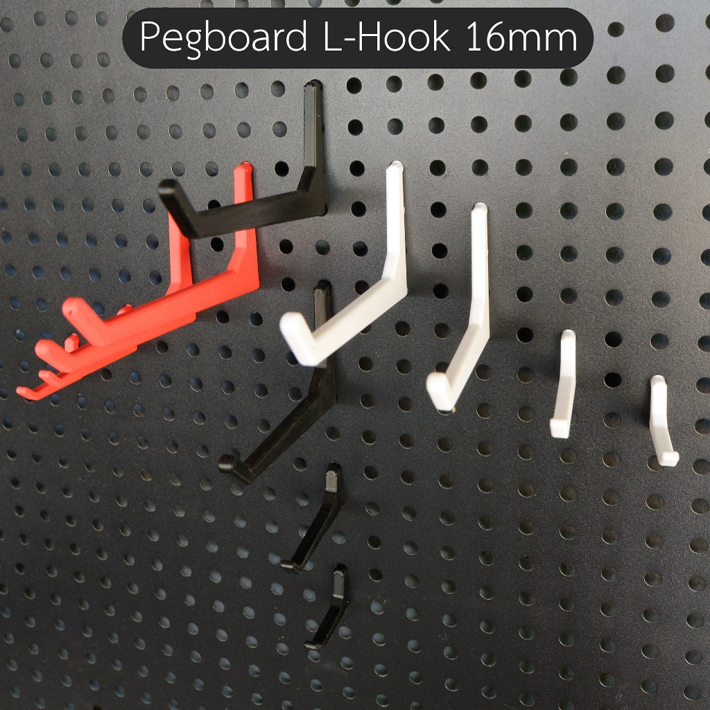 Pegboard L-Hook ตะขอสำหรับเป๊กบอร์ด ระยะห่างรู 16mm