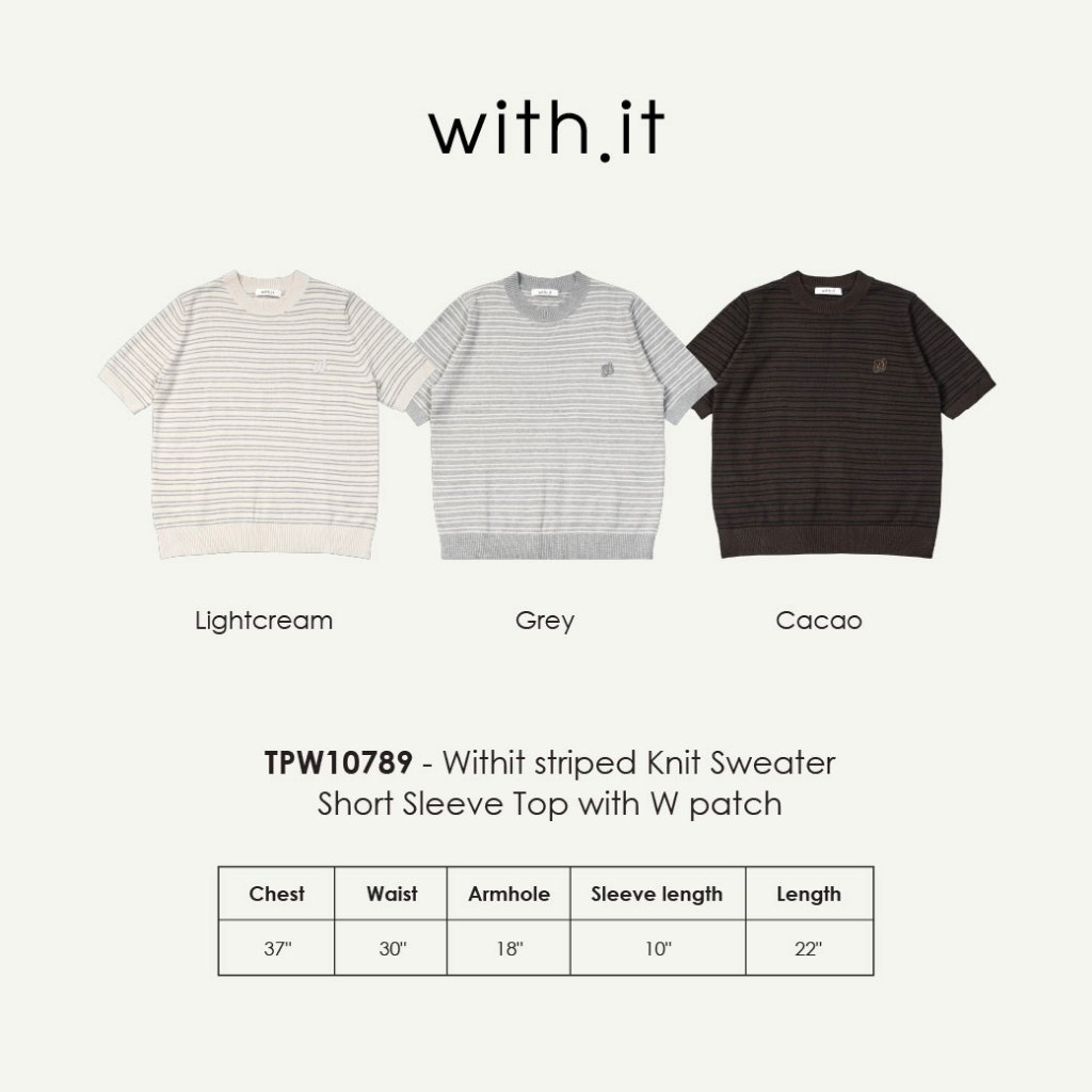 Withit striped Knit Sweater Short Sleeve Top with W patch เสื้อสเวตเตอร์แขนสั้น - TPW10789