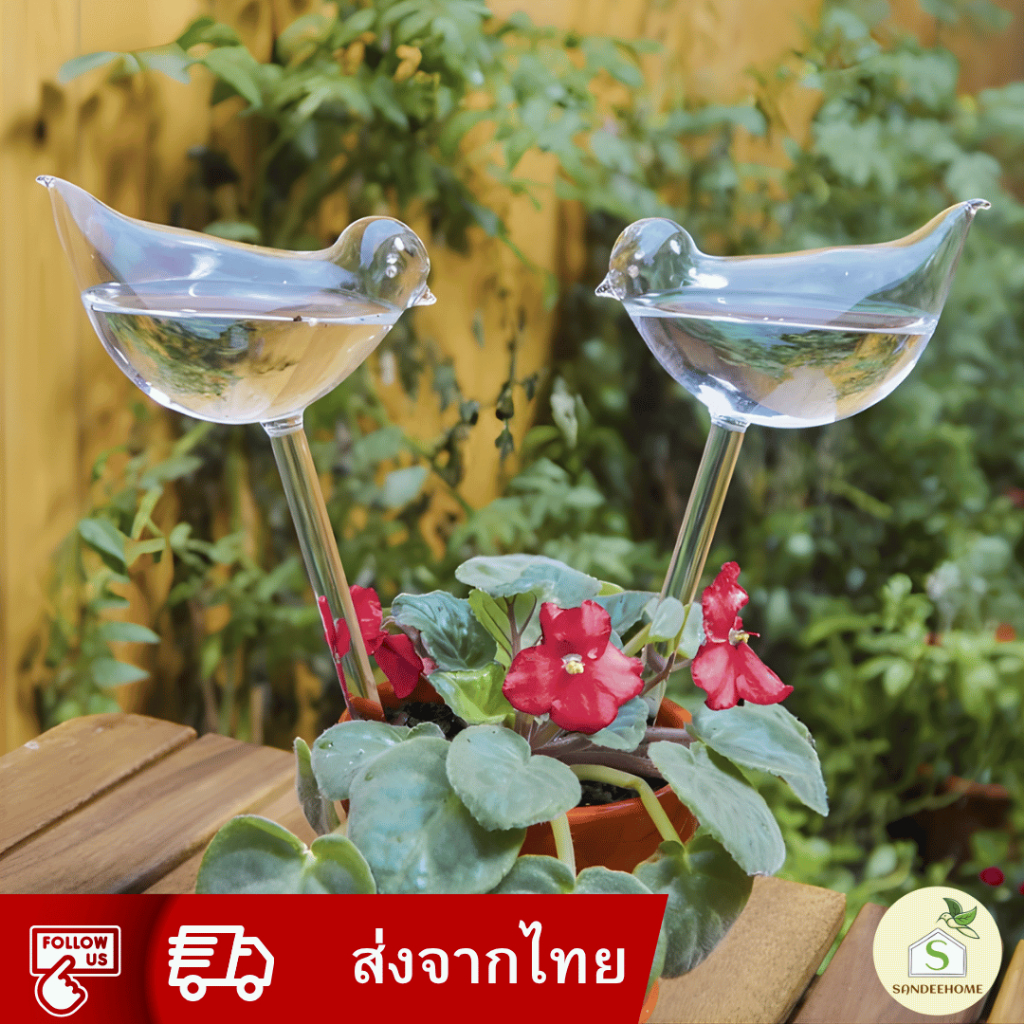 หัวรดน้ำพลาสติก "รูปนกสีใส'' รดน้ำอัตโนมัติ ตกแต่งกระถางต้นไม้