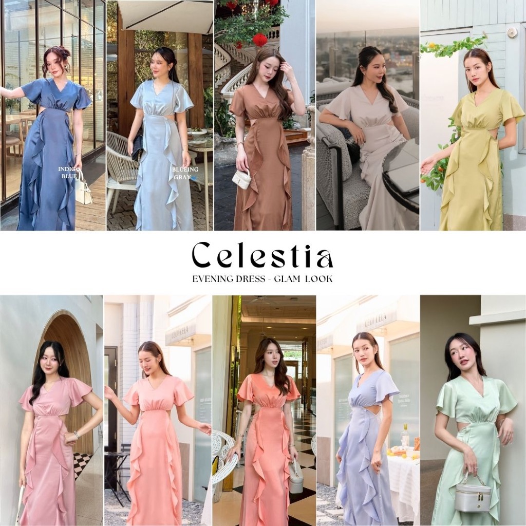 MyWay Brand : Celestia Dress ชุดเพื่อนเจ้าสาว เดรสออกงาน เดรสซาติน ชุดดินเนอร์ วันสำคัญ