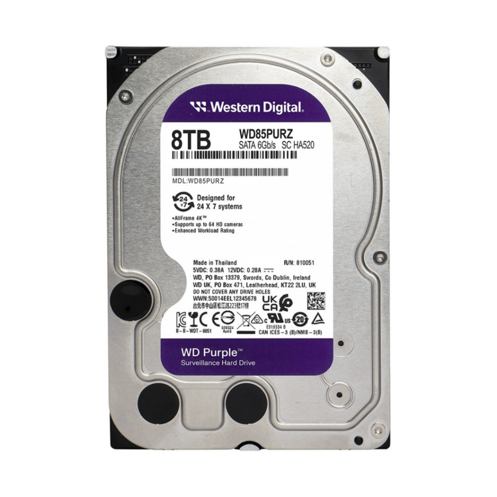 WD 8TB HDD CCTV PURPLE (5640RPM, 128MB, SATA-3, WD85PURZ)