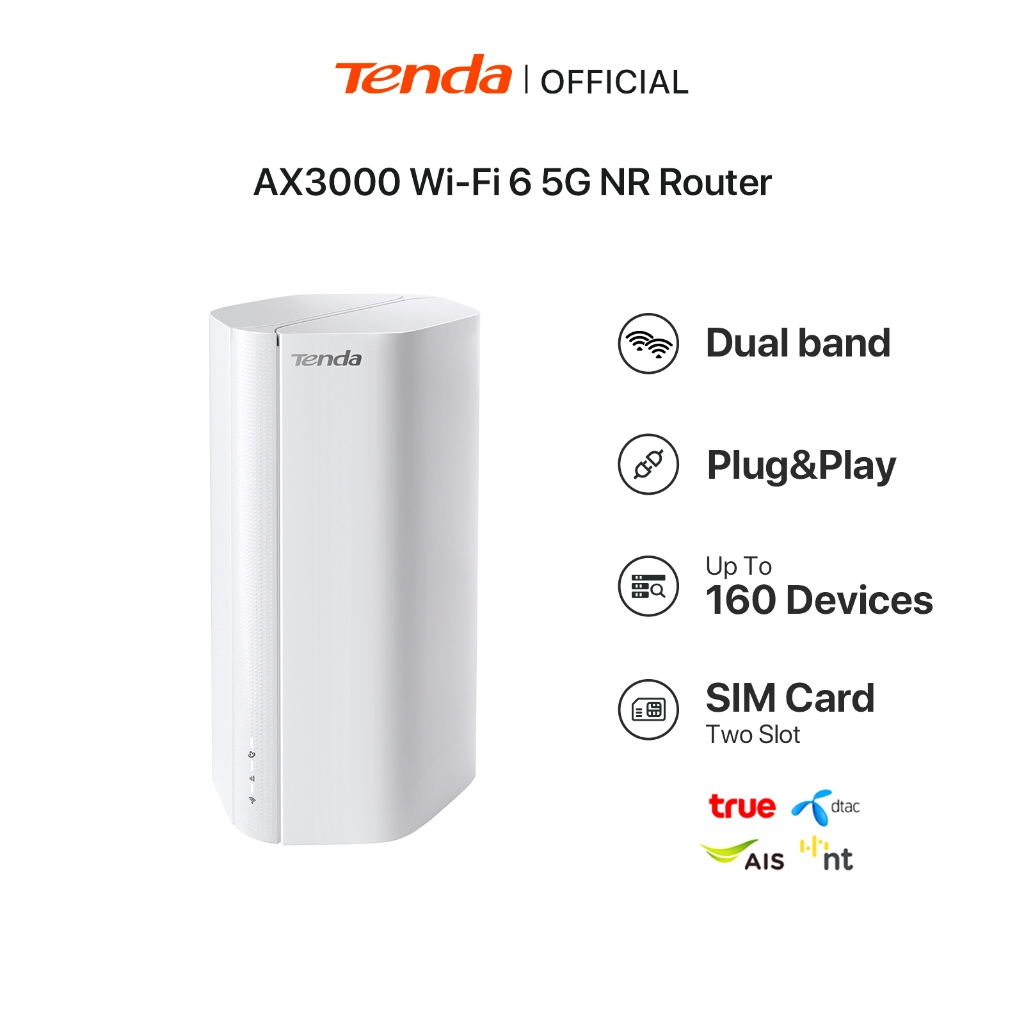 Tenda 5G06 Router ใส่ซิม 5G WiFi 6 AX3000 Dual SIM พอร์ต 2.5G Mesh เราเตอร์ 5G รองรับ 160 อุปกรณ์ ประกันศูนย์ไทย