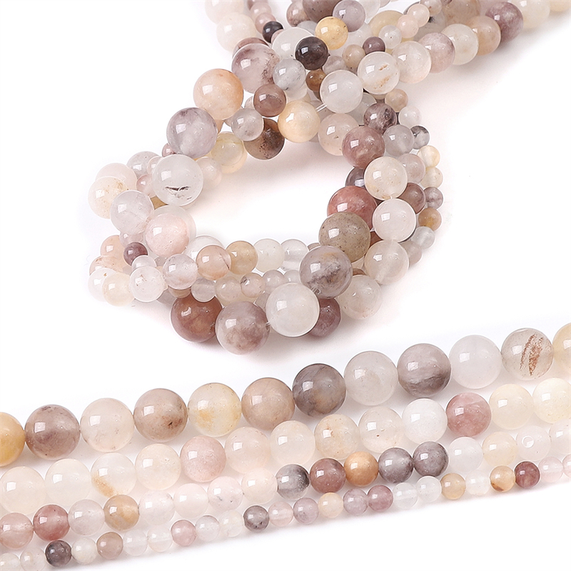 ลูกปัดหินธรรมชาติสีม่วงไลแลค ทรงกลม ขนาด 4-10mm สำหรับทำสร้อยข้อมือ-เครื่องประดับ DIY