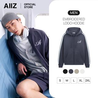 AIIZ เสื้อฮู้ดผู้ชายแบบซิปผ้าดับเบิ้ลนิตปักลาย AIIZ Men’s Em…
