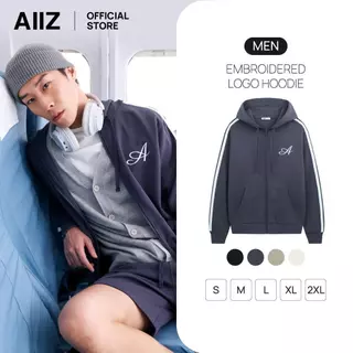 AIIZ เสื้อฮู้ดผู้ชายแบบซิปผ้าดับเบิ้ลนิตปักลาย AIIZ Men’s Embroidered Logo Hoodie