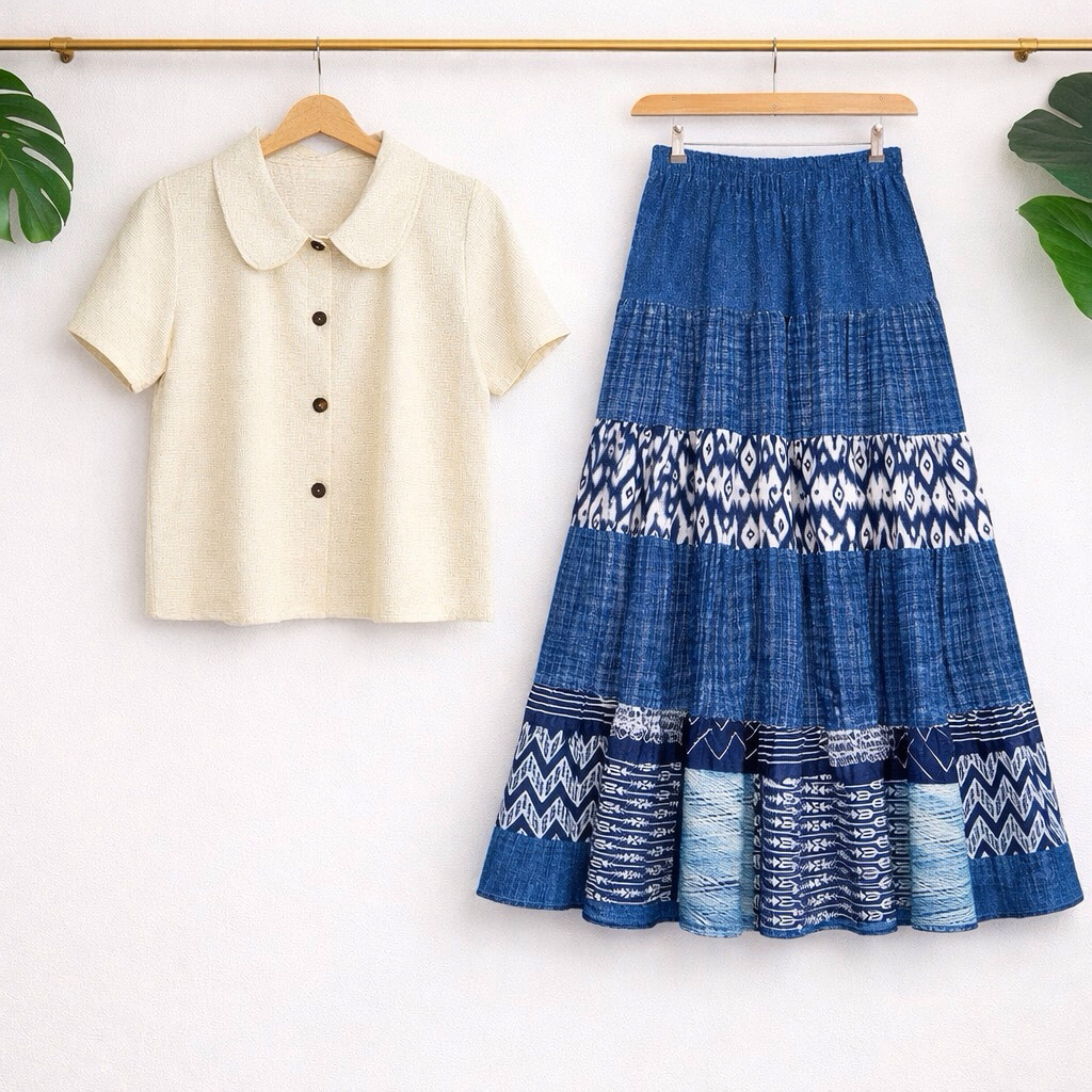 เซตเสื้อ+กระโปรงต่อ5ชั้น#B02