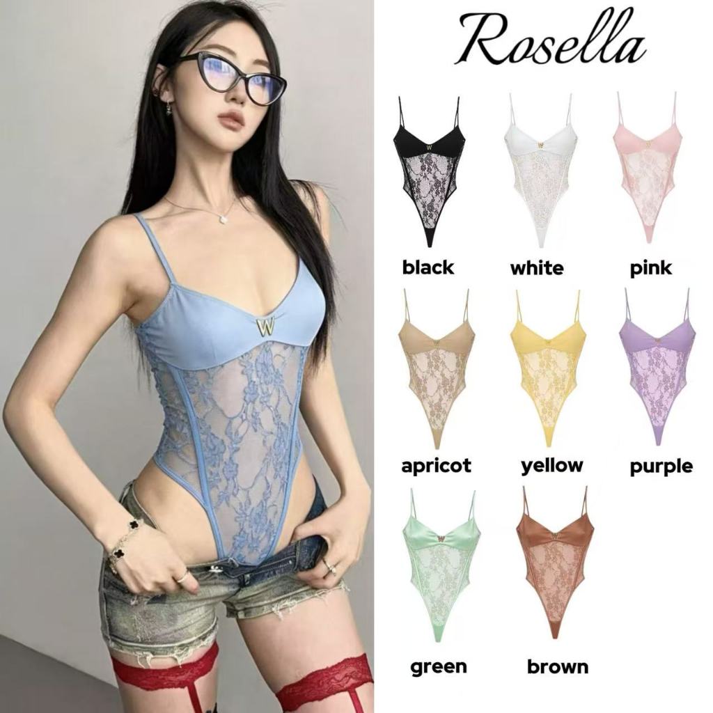 Rosella【สินค้าใหม่👗】บอดี้สูทสายคล้องคอสุดเซ็กซี่สไตล์เรโทรสำหรับสาวๆ ทรงเข้ารูป เสื้อกั๊กแบบมีช่องเปิด ทันสมัย ​​สำหรับฤ
