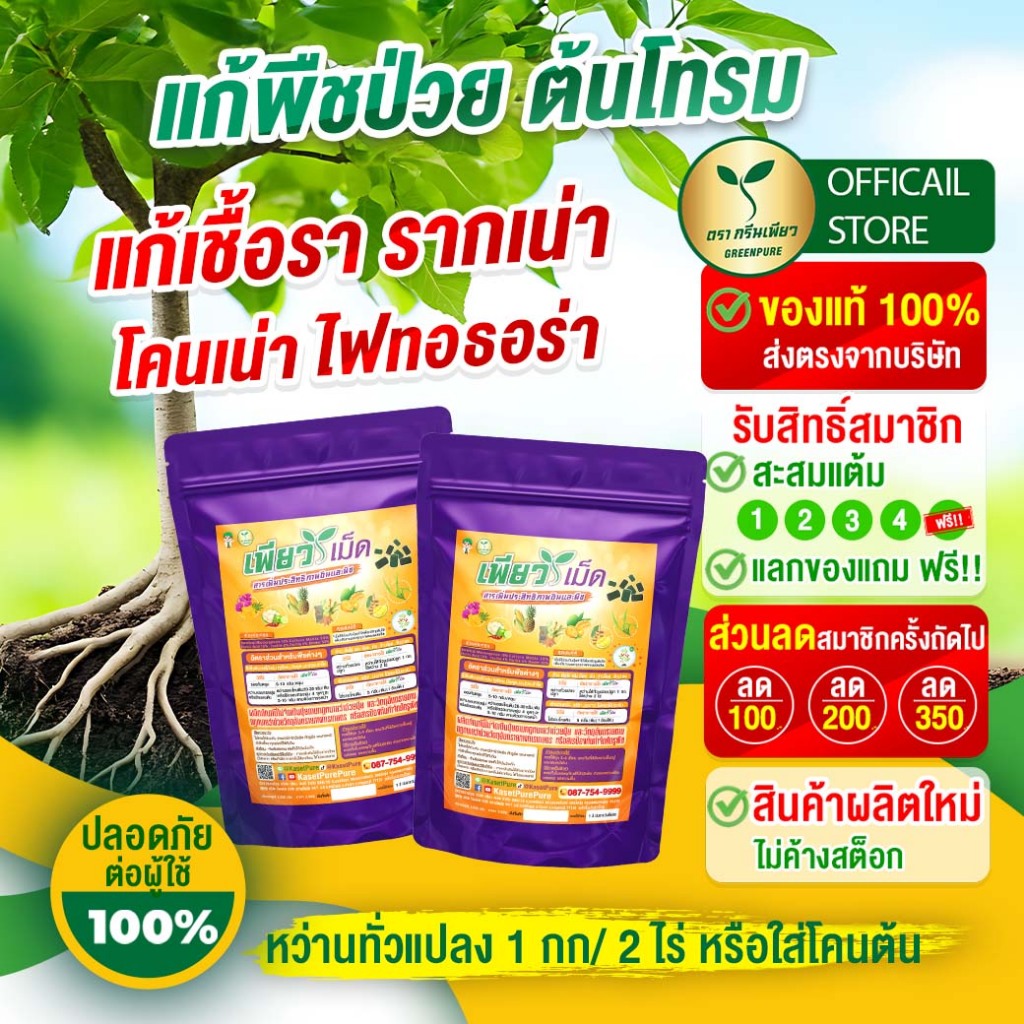 เพียวเม็ด 1 แถม 1 แก้เชื้อรา รักษาพืชป่วย ต้นโทรม ใบร่วง ดอกร่วง ผลร่วง-เน่า ใบจุด ราน้ำค้าง ราสนิม