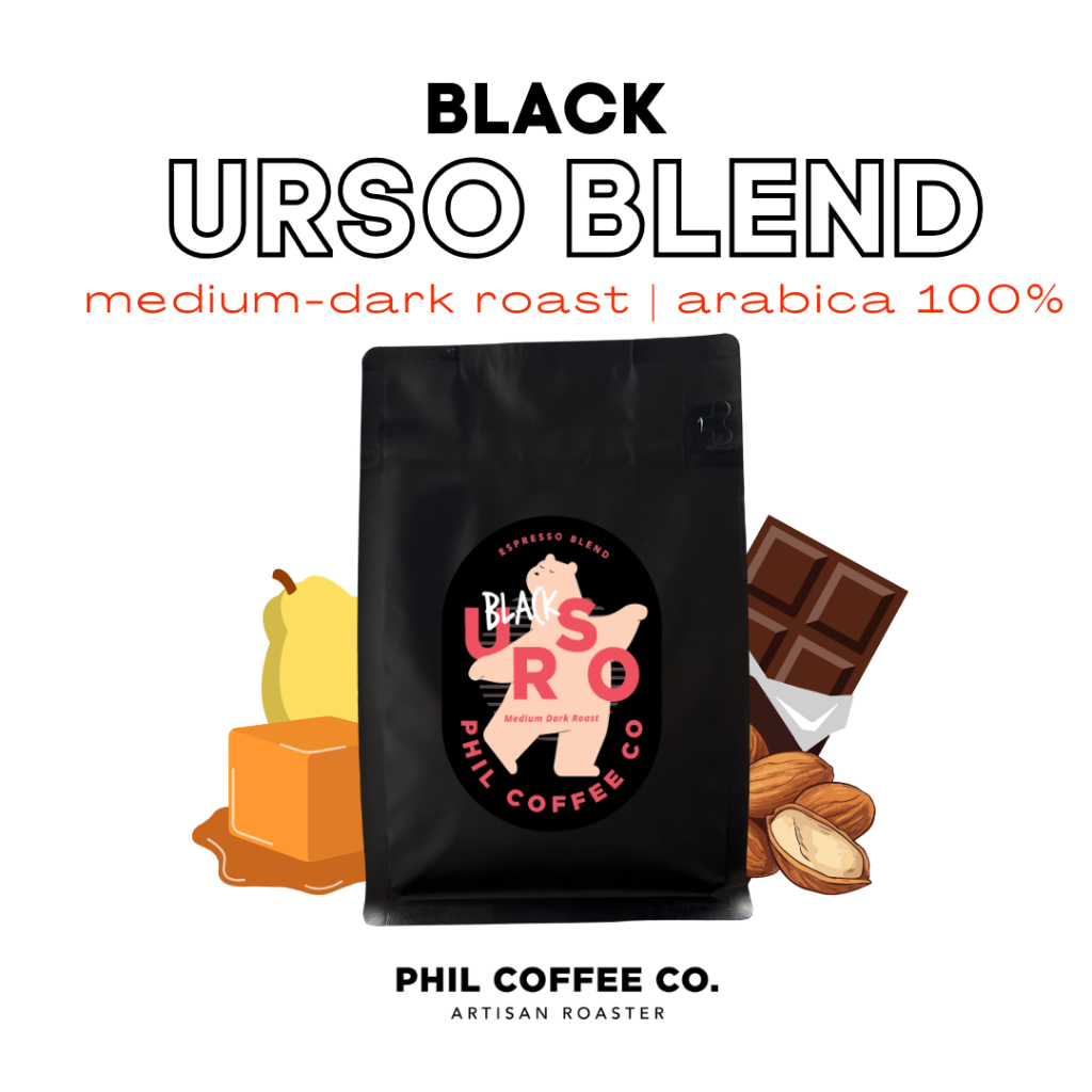 เมล็ดกาแฟคั่วกลางเข้ม Black Urso Coffee Beans (Medium Dark) 200g อาราบิก้า 100%