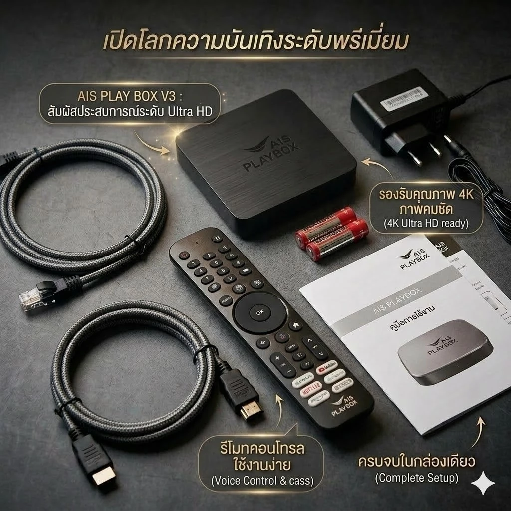 กล่อง AIS Play TV BOX.V3 สินค้าใหม่,ติดตั้งง่ายรองรับTVรุ่นเก่าด้วยAVใหม่ด้วยHDMI ใช้ได้กับเน็ตทุกค่าย WiF,ใช้เสียงสั่ง