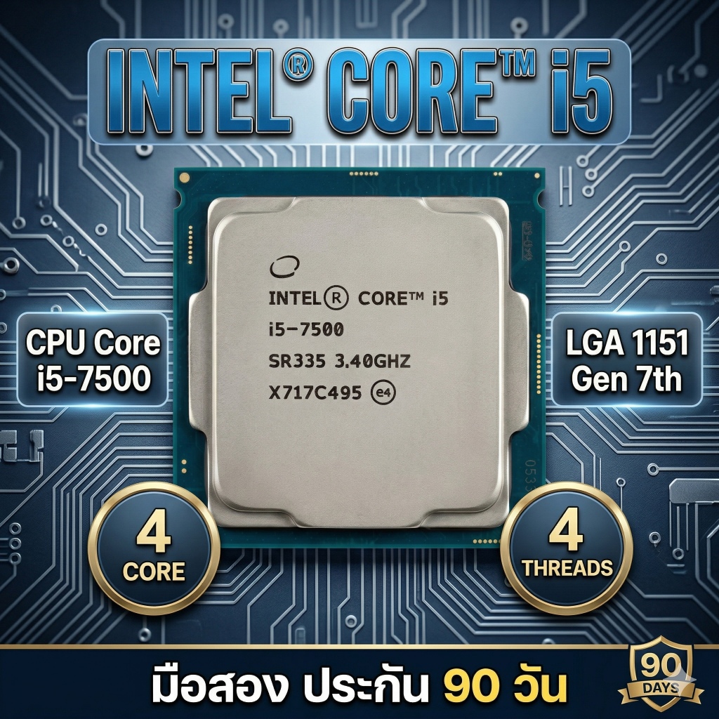 CPU Intel Core i5-7500 Gen 7 (LGA 1151) 4 คอร์ 4 เทรด มือสอง สภาพดี ประกัน 90 วัน