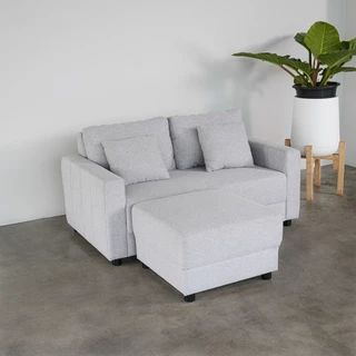DECOS โซฟาผ้า 2 ที่นั่ง พร้อมสตูล รุ่น COLIN สีเทาอ่อน |ZWF|