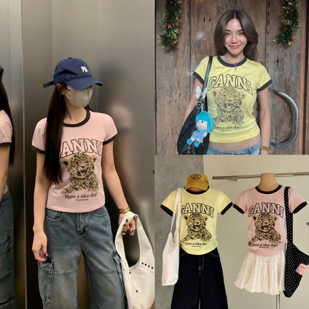(พร้อมส่ง) เสื้อยืดคอกลมพิมพ์ลายเสือด้านหน้ารุ่น 9068 TAG WG.WE 🇰🇷