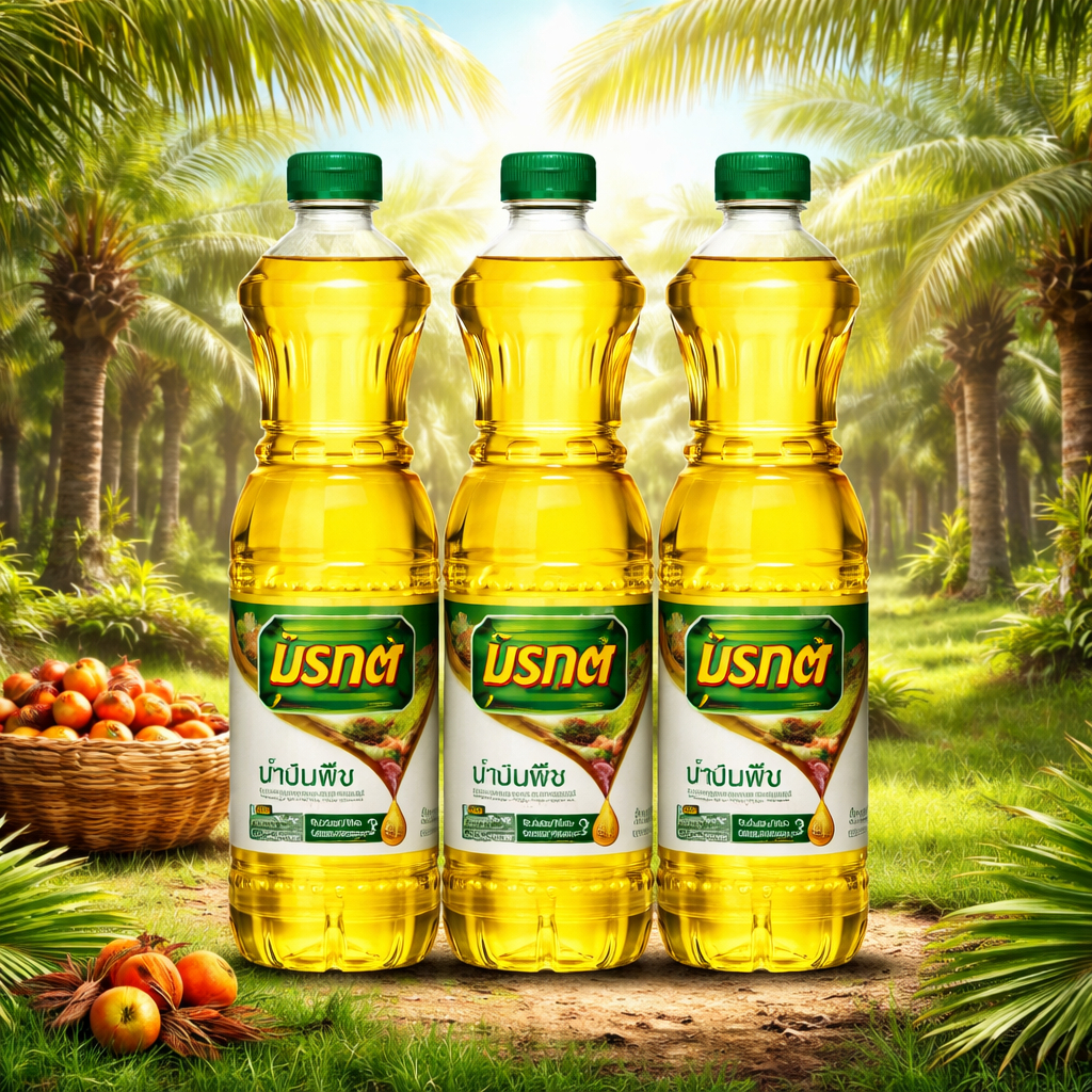 ( 3 ขวด ) น้ำมันปาล์มมรกต 1 ลิตร จำนวน 3 ขวด ปราศจากไขมันทรานส์ ดีต่อสุขภาพ