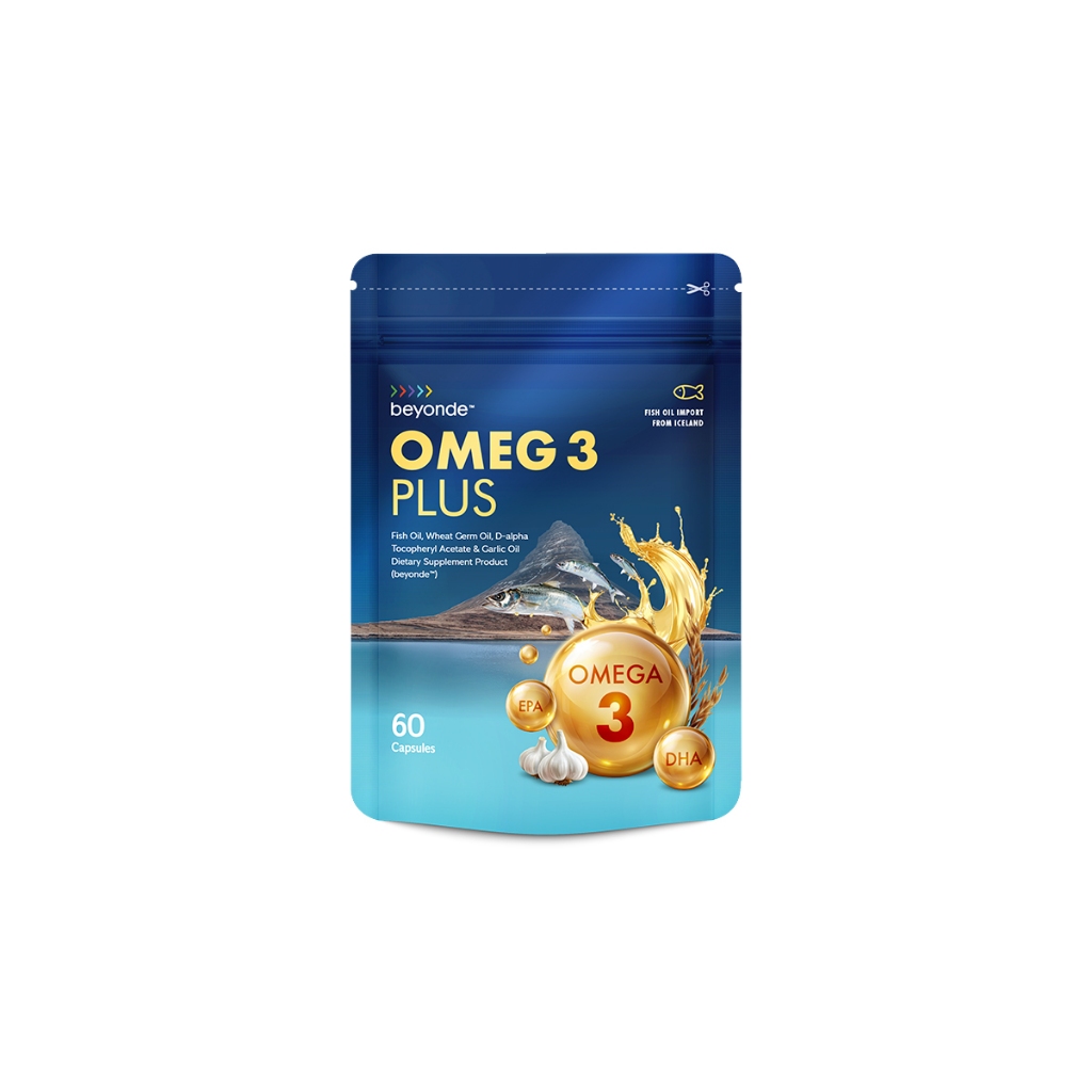 Beyonde Omeg 3 Plus น้ำมันปลา กลิ่นส้ม ไม่มีกลิ่นคาว ดูหลอดเลือดและหัวใจแข็งแรง 60 เม็ด/ซอง