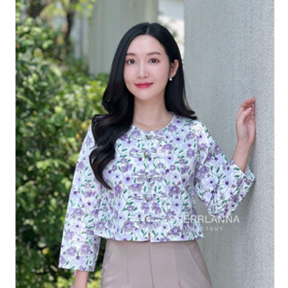 เสื้อกาสะลองผ้าฝ้ายดอกเดซี่ แขนสี่ส่วนกระดุมขอดเหรียญ