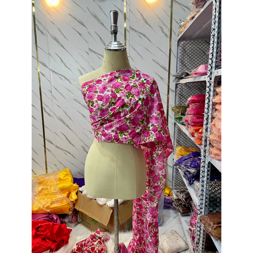 สไบลายดอกกุหลาบ สไบเย็บสำเร็จยางยืดและพันเอง