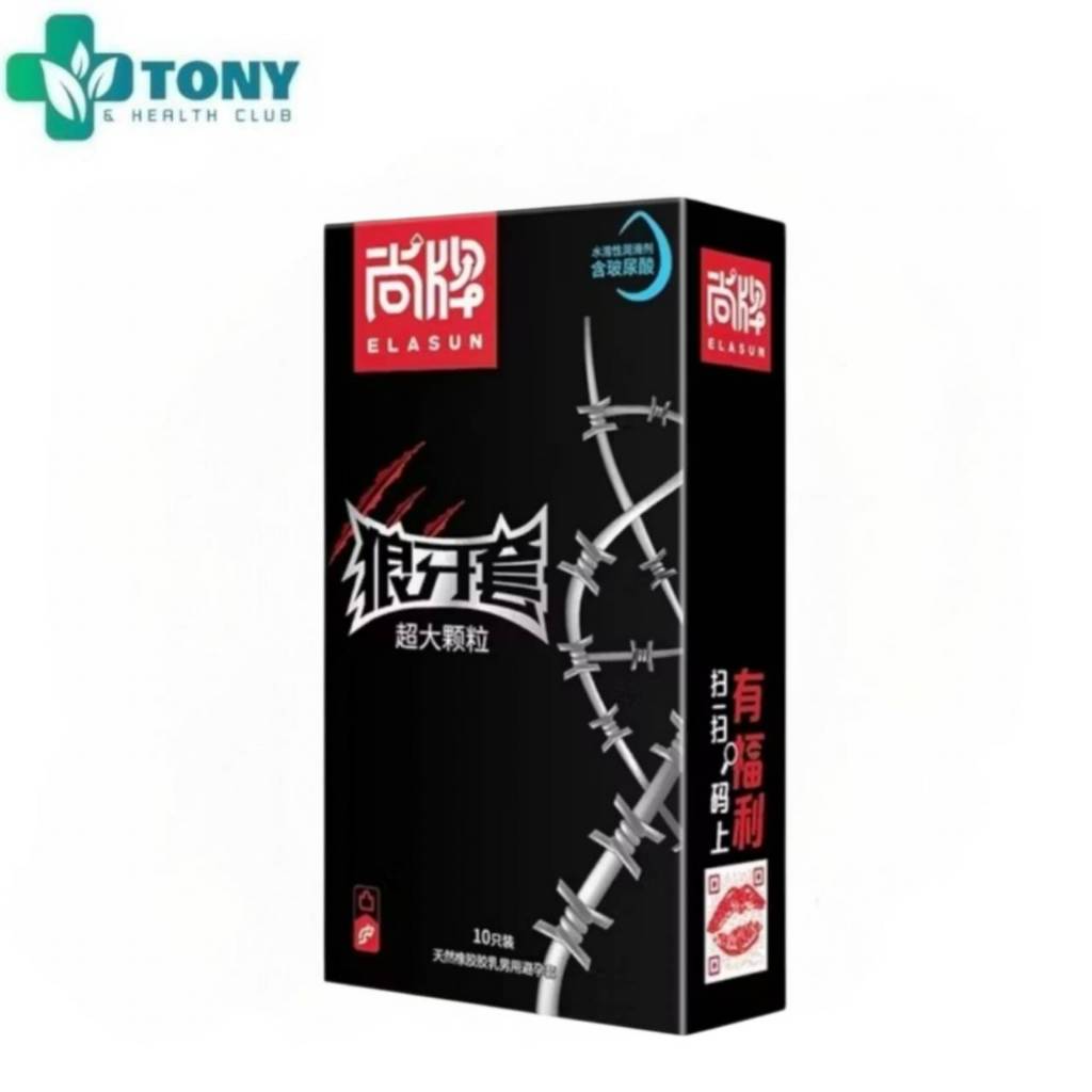 ELASUN ถุงยางอนามัย Condom ถุงยาง มีปุ่มใหญ่ 5D ขนาด 52mm+2mm ขาย 1 กล่อง (10ชิ้น/กล่อง)