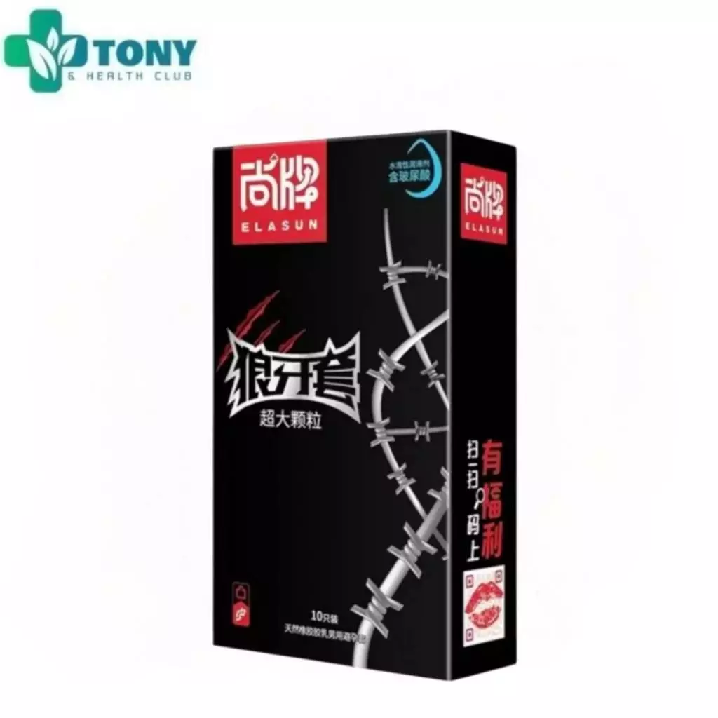 ELASUN ถุงยางอนามัย Condom ถุงยาง มีปุ่มใหญ่ 5D ขนาด 52mm+2mm ขาย 1 กล่อง (10ชิ้น/กล่อง)