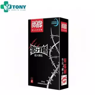 ELASUN ถุงยางอนามัย Condom ถุงยาง มีปุ่มใหญ่ 5D ขนาด 52mm+2mm ขาย 1 กล่อง (10ชิ้น/กล่อง)