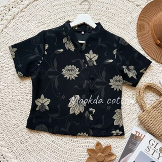 เสื้อผ้าฝ้ายอัดกาวลายพระราชทาน บุปผาบรมราชินีนาถ ผ้าเยื่อไผ่กัดลาย พร้อมส่ง2-3วัน