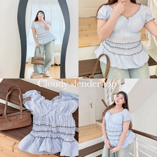 Cloudy slender topෆ🎐💭” เสื้อฟิลกึ่งมินิเดรสผ้าริ้วฟ้าอ่อนที่…