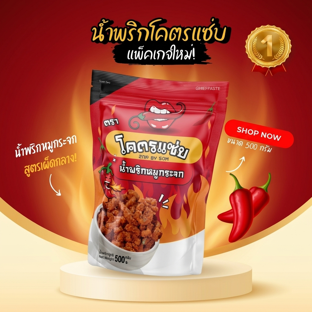 น้ำพริกหมูกระจกโคตรแซ่บ ขนาดครึ่งกิโล (500g) น้ำพริกกากหมู น้ำพริกหมูกระจก มี 6 รสชาติให้เลือก✨สุดคุ้ม✨