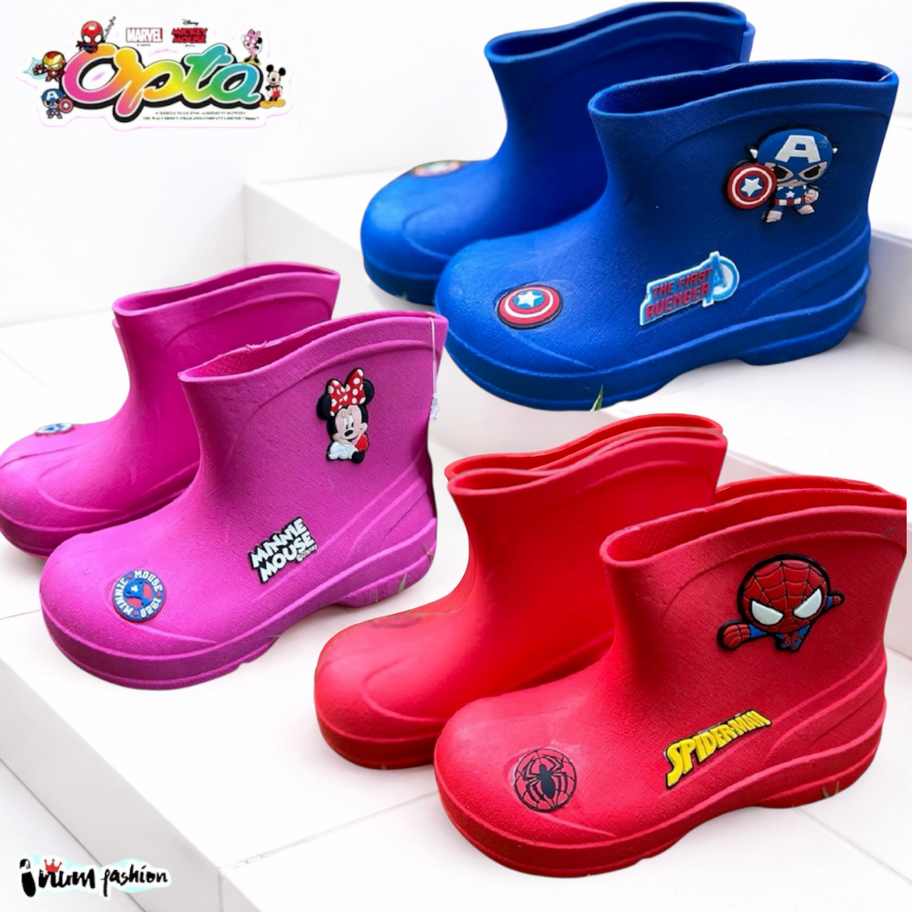 NFshoes บูทเด็ก บูทยางกันน้ำ ลายลิขสิทธิ์แท้ รองเท้ายางกันน้ำ งานการ์ตูนนูน 3D ลาย Spiderman มินนี่ คิตตี้ กัปตัน