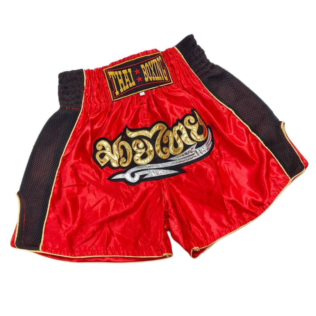 🥊 กางเกงปักอักษรมวยไทย รุ่นตาข่าย ของผู้ใหญ่ (Muay Thai) ใส่ได้ทั้ง ผู้หญิงและผู้ชาย เนื้อผ้าซาตินอย่างดี สีสันสวยงาม
