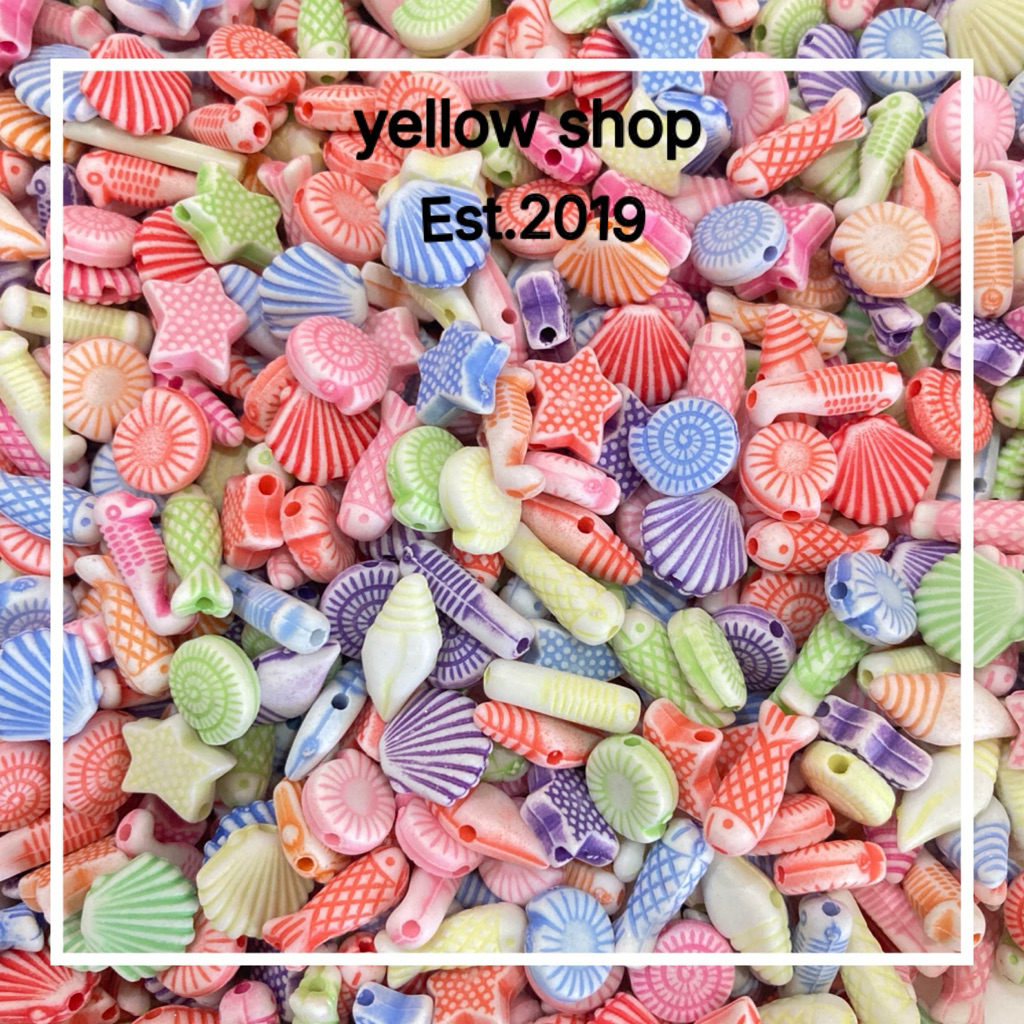 ลูกปัดแฟนซีสีหวานลายทะเลคละลาย (บรรจุถุงละ 50 กรัม/160-180 ชิ้น)