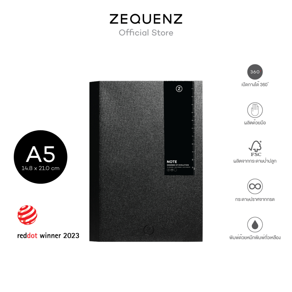 ZEQUENZ NOTE Slanted Spine Notebook - Black / สมุดโน็ต รุ่นสันเฉียง-สีดำ