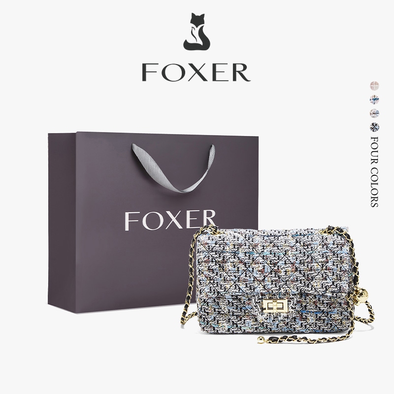 FOXER กระเป๋าทรงสี่เหลี่ยมหรูหรา กระเป๋าสะพายไหล่/สะพายข้าง ของขวัญสำหรับผู้หญิง