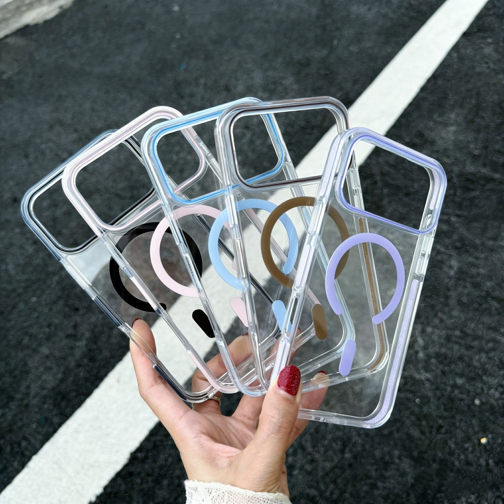เคสใสอะคริลิค ชาร์จได้ขอบสี งานกล่อง รุ่น for iphone11 12 pro max 13 pro max 14 pro max 15 pro max 16 pro max 17 pro max