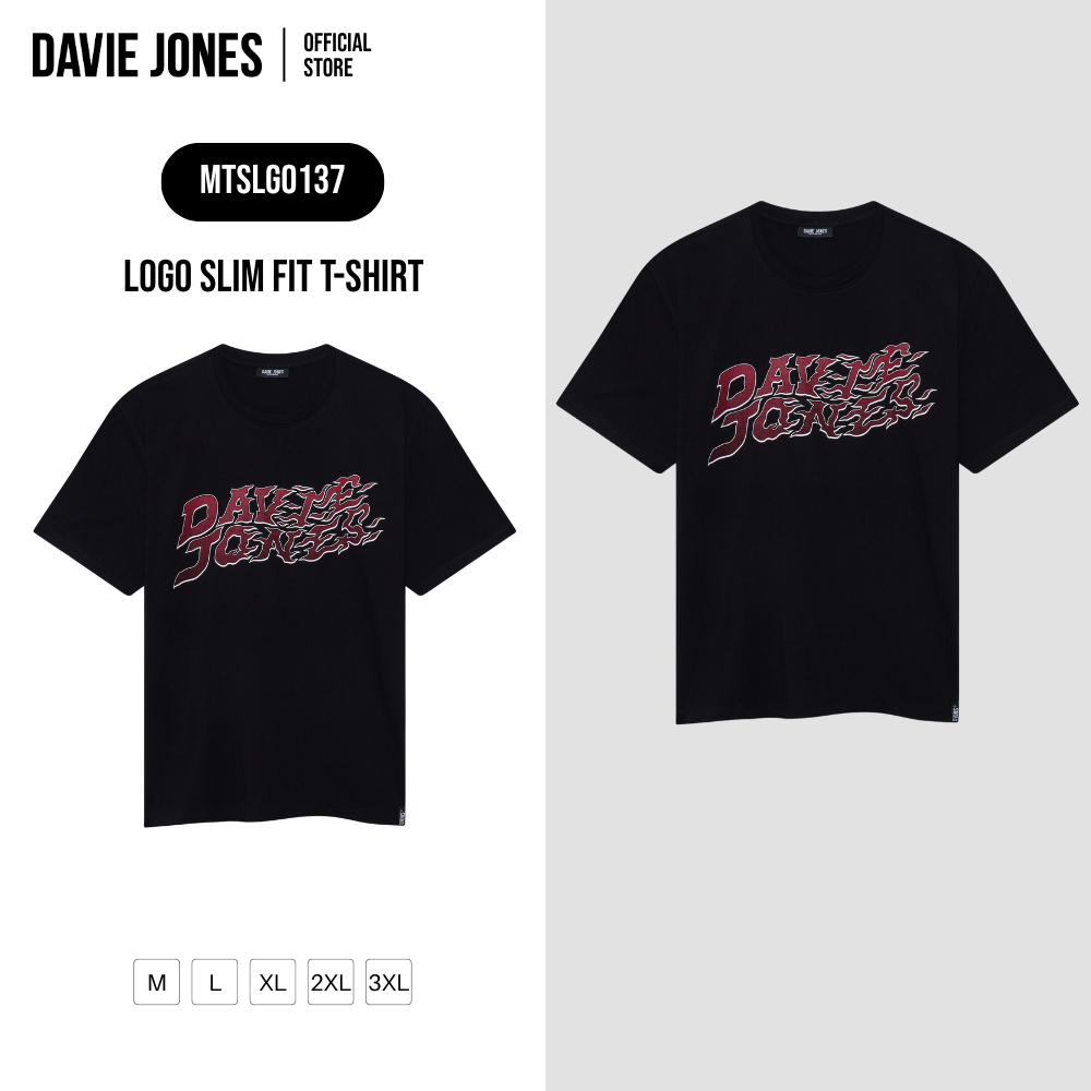 DAVIE JONES [BE FEARLESS] เสื้อยืดผู้ชาย Logo Slim Fit T-Shirt สีดำ LG0137