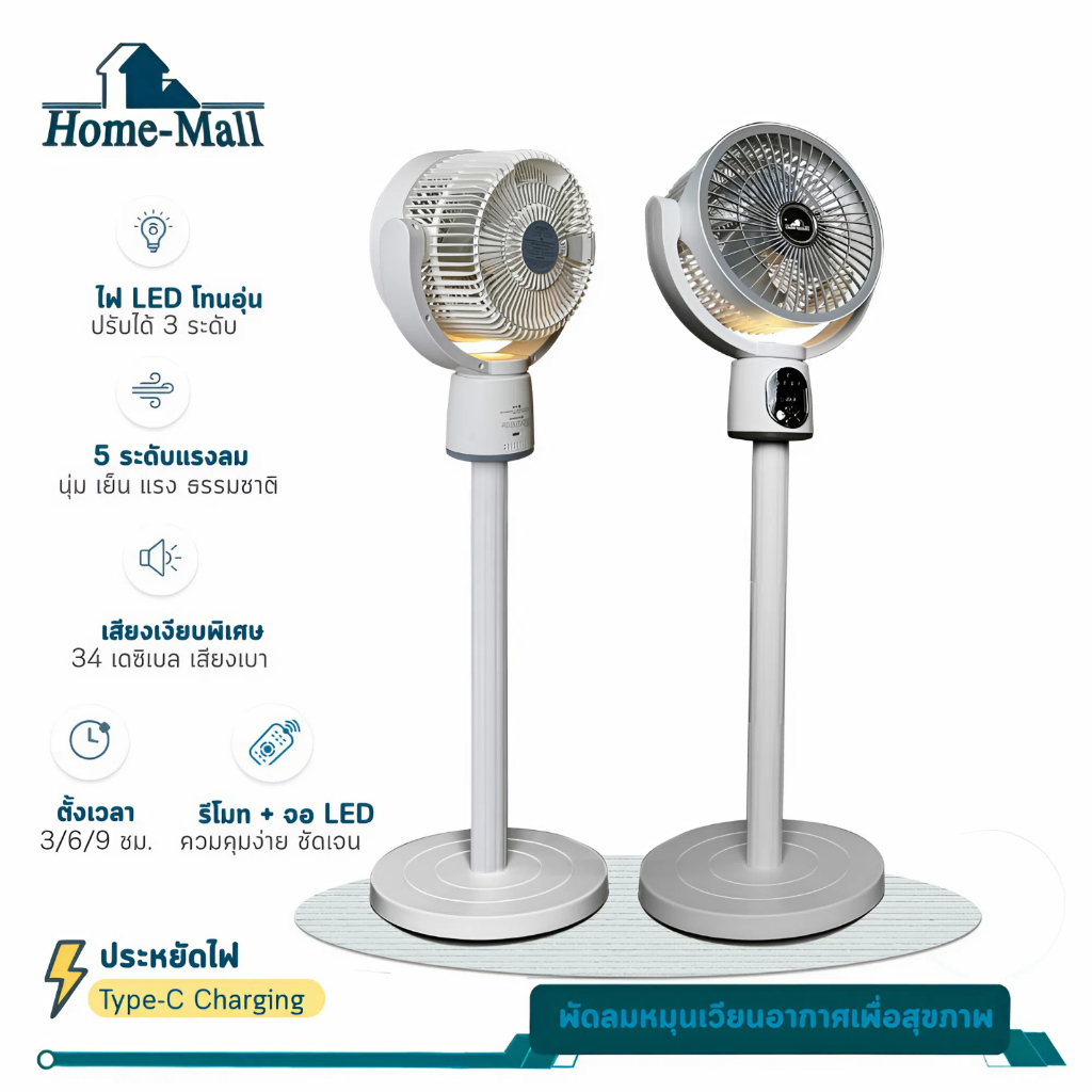 HOME-MALL Muitifunction Circulating Fan พัดลมหมุนเวียนอากาศเพื่อสุขภาพ เสียงเงียบ ประหยัดพลังงานไฟฟ้า ด้วยลมธรรมชาติ