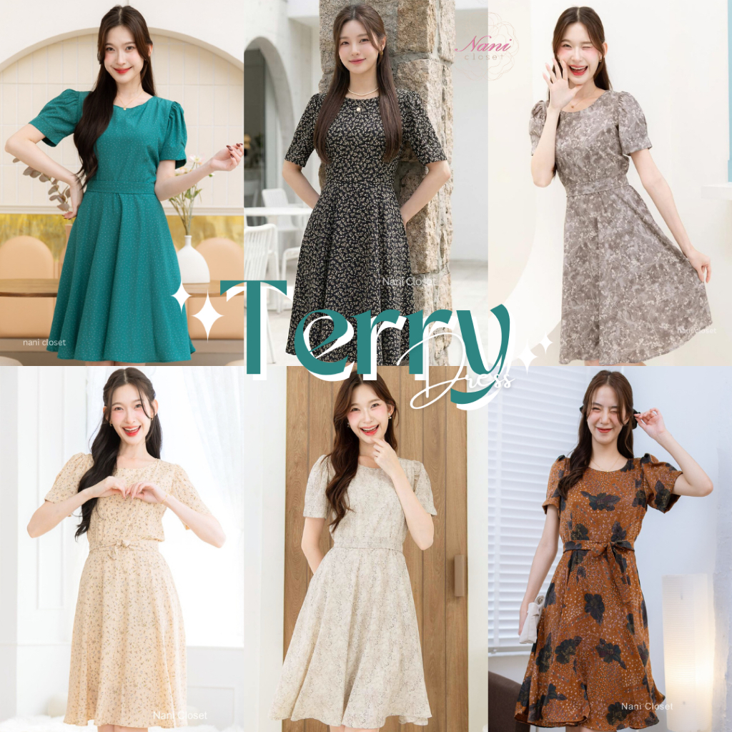 Terry Dress ผ้าทอเกาหลีเนื้อนิ่มละมุนมาก กระโปรงครึ่งวงกลมพริ้วใส่มาสวยฉ่ำ ใส่ทำงาน ออกงานได้หมดค่า