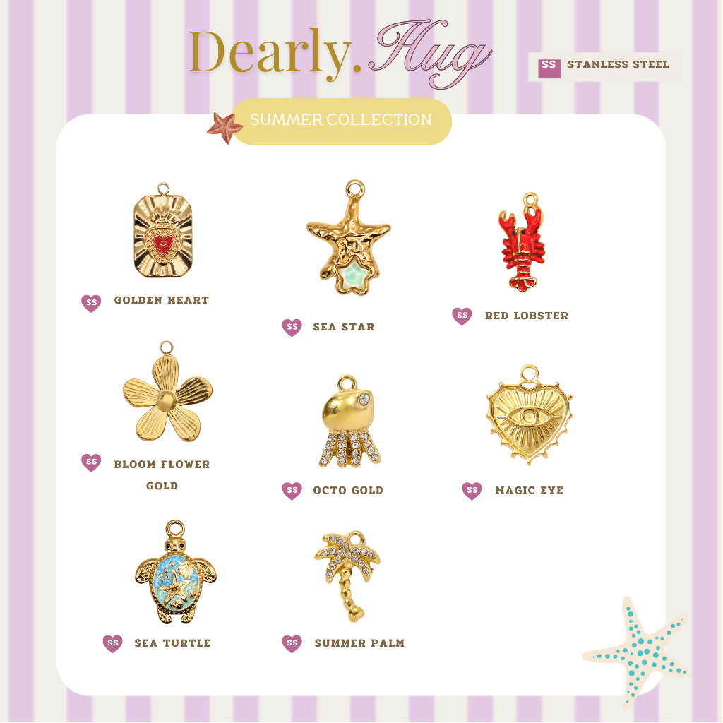 Dearly.Hug - Summer gold collection จี้สแตนเลสสีทอง สำหรับตกแต่งเครื่องประดับ  กันน้ำ กันเหงื่อ