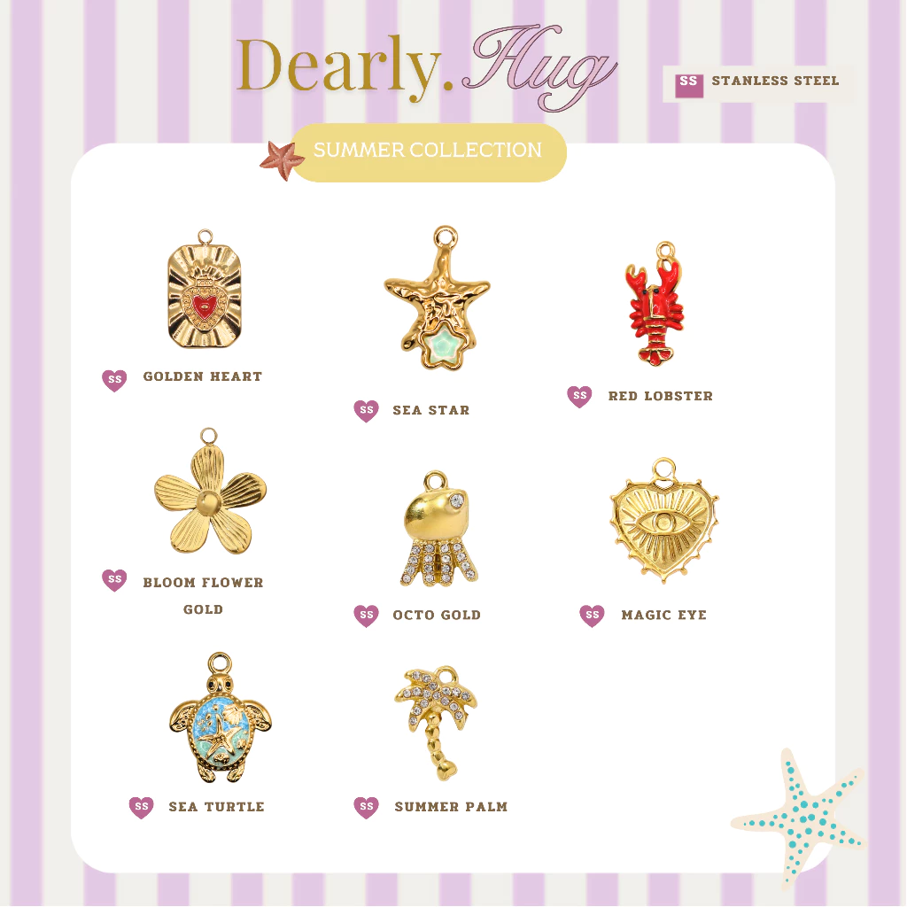 Dearly.Hug - Summer gold collection จี้สแตนเลสสีทอง สำหรับตกแต่งเครื่องประดับ กันน้ำ กันเหงื่อ