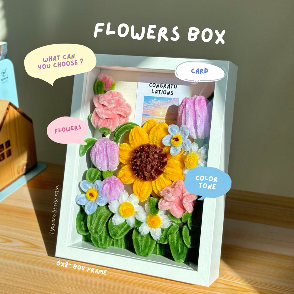 Flowers box gift กรอบรูปของขวัญ (จัดส่งภายใน 3-5 วัน หลังสั่งซื้อ) กรอบดอกไม้พร้อมภาพ/การ์ดอวยพร ขนาด 6x8 นิ้ว