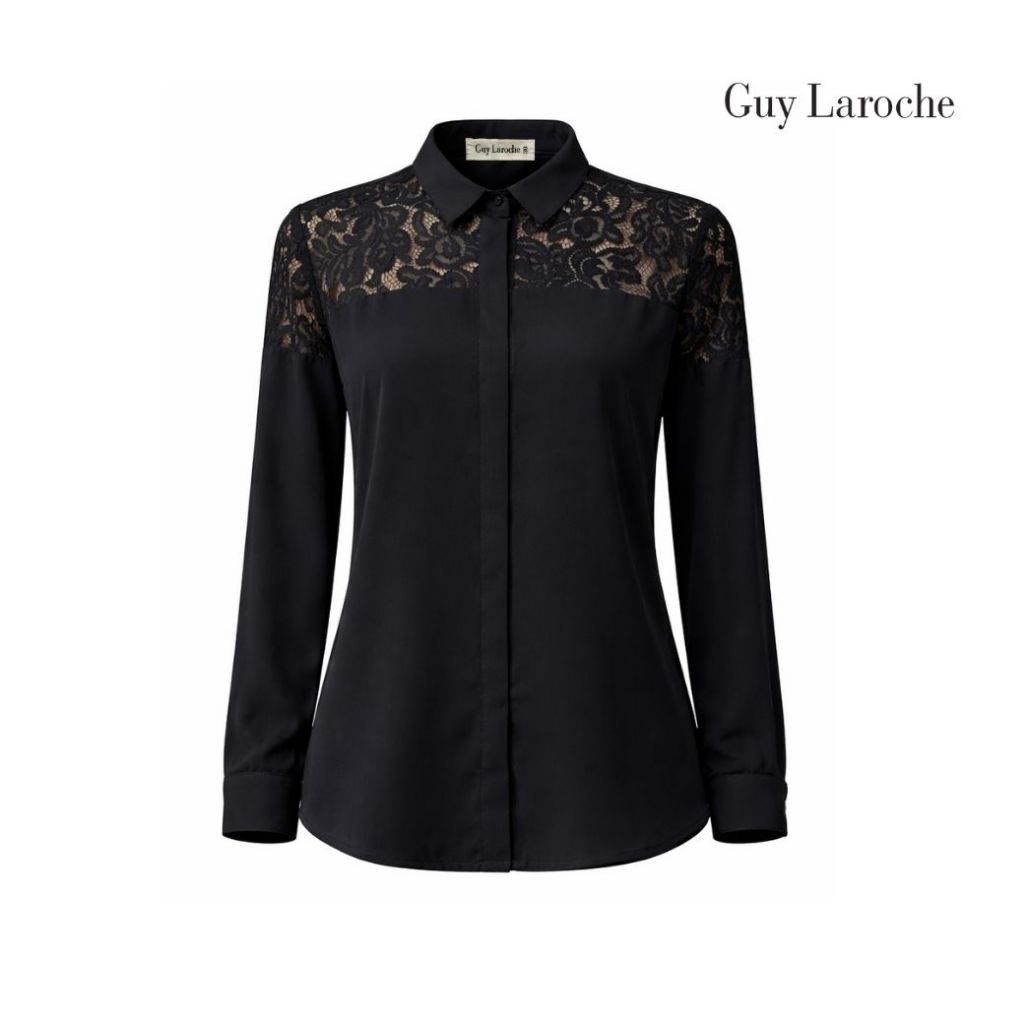 Guy Laroche Woman's Shirt Luxury เสื้อเชิ้ตผู้หญิงแขนยาว สีดำ GCAHBL