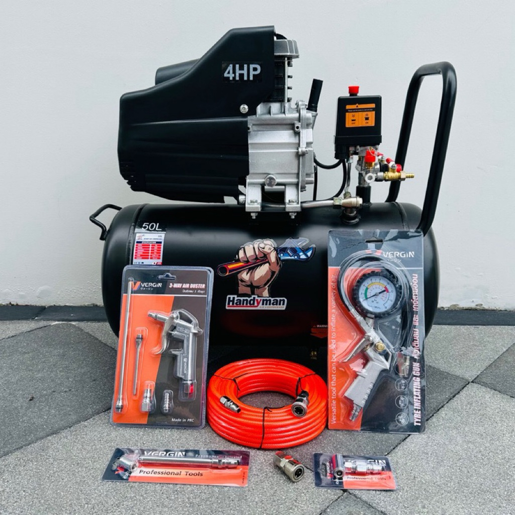 Handyman ปั๊มลม ถังลม ปั๊มลมโรตารี่ 50 ลิตร 4 แรงม้า รุ่น HM-50L แรงดัน 8 บาร์ 140 psi มอเตอร์ทองแดงแท้ 100%