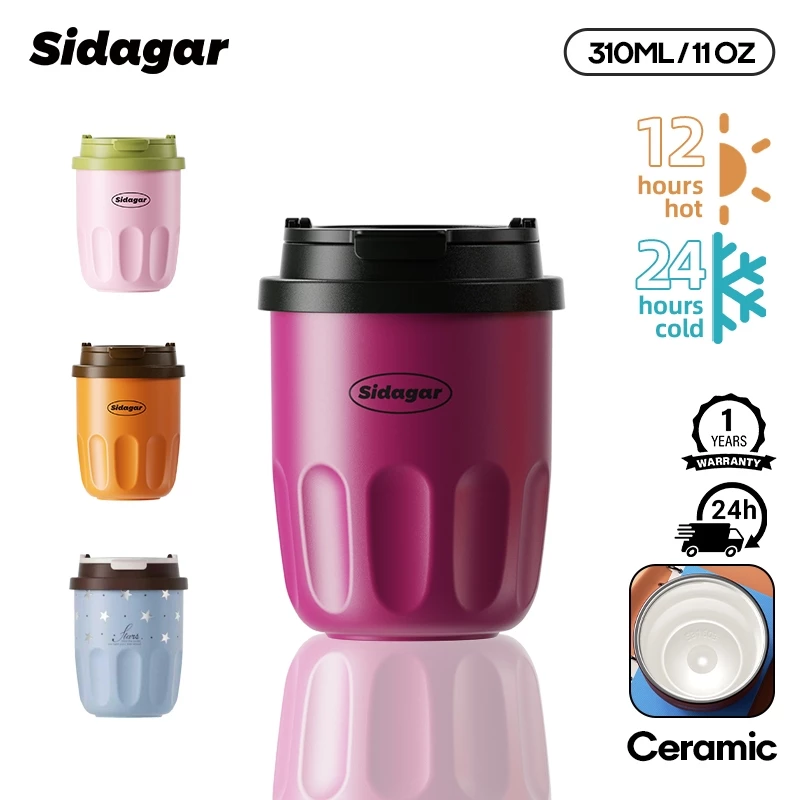 Sidagar (310ML/11OZ) แก้วกาแฟ เคลือบเซรามิก ขนาดเล็ก ถ้วยกาแฟ แบบพกพา ถ้วยน้ํา แก้วเก็บความเย็น