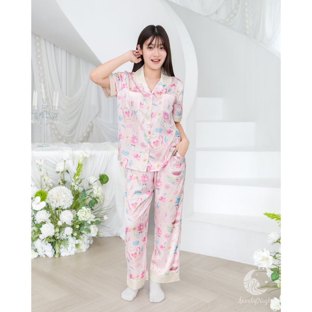 ชุดนอน LovelyNight แขนสั้น-ขายาว Macaron Bunny D43